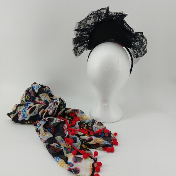 Day of the Dead Sugar Skull Head Band Dia De Los Muertos Scarf Cosplay - Picture 6 of 8